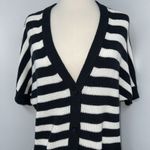 CAbi Whistle Cardigan Sweater Womens Size XXS Black White Striped Short Sleeve Photo 2