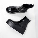 Nine West [] Henrita Black Patent Leather Platform Chelsea Ankle Boots Size 9.5 M Photo 5