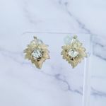 Vintage Clip On Earrings Light Shade of Gold Tone & Clear Gem Photo 0