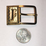 Vintage Solid Brass Initial F Mother of Pearl Sire Belt Buckle Gold Photo 2