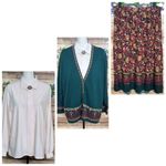 Vintage Southern Lady 3 Piece Set Midi Skirt, Blouse & Cardigan Sweater Size XL Green Photo 1