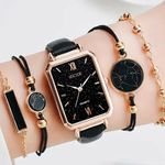 Elegant Women's Quartz Watch with 4 Matching Bracelets 5 Piece Set Black Photo 0