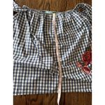 Karlie  Off Shoulder‎ Blue Gingham Top 100% Cotton Embroidered Rose Size Small Photo 6
