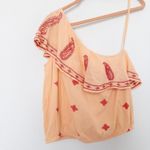 Free People  Womens Top Size XS‎ Peach Red Embroidered One Shoulder Ruffle Boho Photo 7