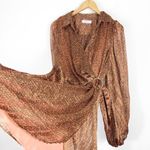 Bailey 44 Malaysia Mini Wrap Dress Size Large Coral Brown Print 70s Billowy Photo 10
