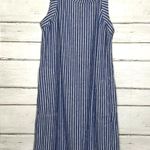 For Cynthia Linen Blend Blue White Stripe Dress Size Large Photo 1