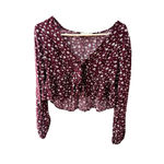 LA Hearts PacSun L.A. Hearts Floral Tie Front Long Sleeve Crop Blouse Burgundy White Med Photo 2
