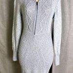 Free People Icy Blue Marled Cable Knit Sweater Dress Zip Collar Fitted L Photo 0