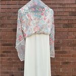 Reba McEntire Floral Embroidered Dress Cream Coral Blue Womens Size Large Maxi Photo 8