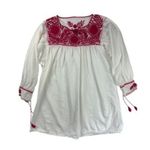 Vintage White & Red Embroidered Peasant Blouse Photo 0