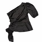 White House | Black Market NEW WHBM Black One Shoulder Satin Tie Blouse Top Shirt size 6 Photo 6
