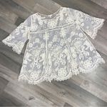 En Crème Boho Sheer Embroidery Lace Pullover Blouse Cream Medium Photo 11