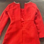Women’s Short Red Dress Square Neck Faux Pearl Photo 6