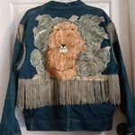 Vintage hand painted denim jacket Blue Size M Photo 0
