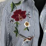 Modavanti Embroidered Floral Bird Nautical Striped Button Down Blouse Size L Photo 6