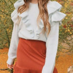 Lost + Wander  Stay Humble Sweater Exaggerated Ruffle Baby Blue M / L NWT Photo 0