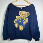 Urban Renewal Women’s Teddy Bear Graphic Sweatshirt Navy Blue Crewneck Size L Photo 0