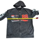Tik Tok Viral Racetrack‎ Hoodie Sweatshirt Black Acid Wash Flame Motocore Size M Size M Photo 2