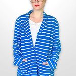 Joan Vass 00s  Vintage Blue White Cotton Striped Collared Cardigan Photo 7