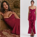 House Of CB House‎ of CB 'Gabbi' Wine Front Ruffle Maxi Dres NWOT size L Photo 5