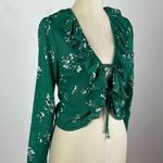 Abercrombie & Fitch Floral Green Tie Front Ruffle Blouse Photo 2