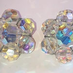 Vintage Clear AB Crystal Beads Round Cluster Beaded Boho Clip On Earrings Photo 0