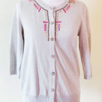 Breckenridge Cardigan Sweater Womens Size Small Tan Pink Orange Embellished Photo 0