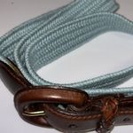 Talbots  SKY BLUE CLOTH BELT WITH DARK BROWN LEATHER SIZE LARGE…47” LONG…1” WIDE Photo 3