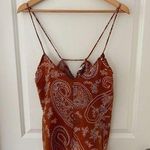 ZARA NWT  100% Cupro Camisole Flowy Tank Women's S Burnt Brown Paisley Photo 0