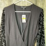INC. International Concepts Medium Velvet Burnout Bell Sleeve Black Wrap Tie Top Photo 2