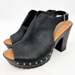 Korks Arden Platform Block Heel Slingback Peep Toe Studded Faux Leather Sandals Black Size 10 Photo 6