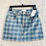 $380 NWT AMI Paris Gingham High Waisted Jacquard Denim Mini Skirt Blue 26 / 2 Photo 10