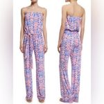 Lilly Pulitzer 🌸  Tia Strapless Jumpsuit in Iris Blue Pink Werk It Floral - Small Photo 1
