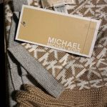 Michael Kors  Tan and White Scarf, Hat, and Glove Set Photo 1