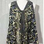 Rozae RN Sz. Small Silk Blouse Sleeveless Tie VNeck All Over Print BOHO USA Made Photo 0