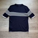 Mango MNG Striped Fine Knit Short Sleeves Top Size L Navy Blue And White Photo 1