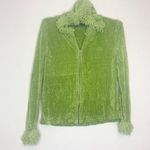 Valerie Stevens Vintage Y2K Green Super Soft Fluffy Fringe Trimmed Zip Up Hoodie Size L Photo 1