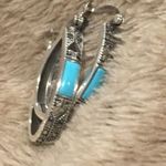 Turquoise Marcasite Sterling Silver Oval Hoop Saddle Back Earrings Blue Photo 3