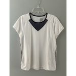 Lucky In Love Shirt Womens Large White Navy Performance Split Back Tennis Golf Photo 13