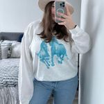 Baja East White Blue Graphic Horses Print Soft Oversized Sweatshirt Women’s XL Photo 13