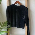 Nike Sportswear Black Velour Cropped Long Sleeve Top Logo Crewneck Photo 0