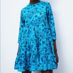 ZARA  FLORAL PRINT MINI DRESS Flounced Hem Blue Size S New Photo 5