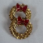 Gold Tone Wreath Fashion Earrings Red Bow Christmas Holiday Studs Women Photo 1