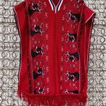 Vintage deer head fringe poncho knit sweater poncho Red Size L Photo 1