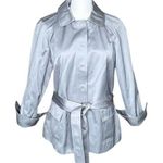 Talbots  Italian Fabric Belted Short Trench Coat Jacket Pewter Utility $188 Sz 6 Photo 0