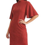 Jealous Tomato Large burnt orange mini short sleeve Velvet Sheath dress mock Neck back zipper Photo 0