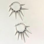 Gothic Silver spike punk earrings with black emo beads Gray Photo 1