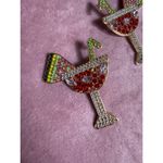 Martini Cocktail Watermelon Multi Color Rhinestone Earrings Costume Jewelry Red Photo 2