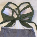Medium Olive Sage Green Black White Striped Monokini One Piece Swimsuit Photo 7