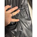 Echtes Leder Black Leather Jacket Size XL Knee Length Cinched Waist Vintage Flaw Photo 5